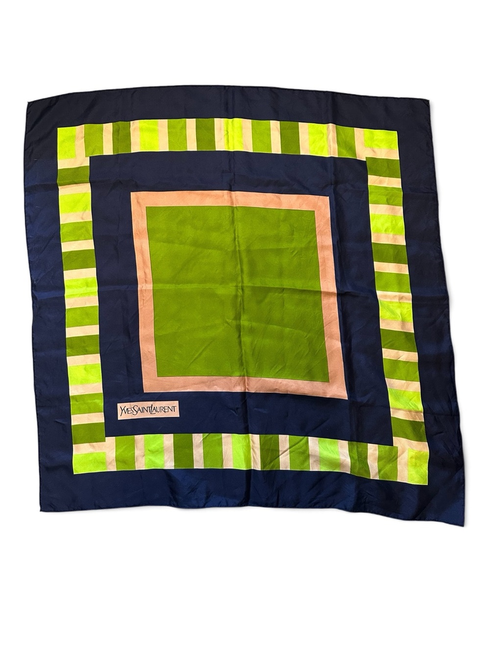 Yves Saint Laurent Lime, Navy & Pink Geometric Silk Scarf